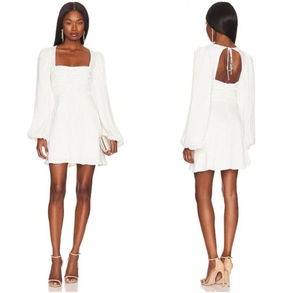 NWT For Love & Lemons Beatrice‎ Mini Dress in White Long Sleeve